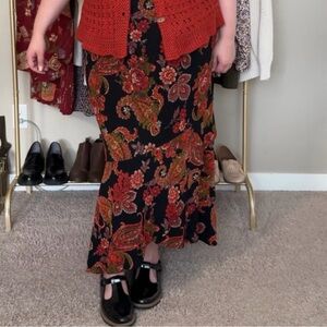 90s Style Black, Orange Red and Green Paisley Skirt
